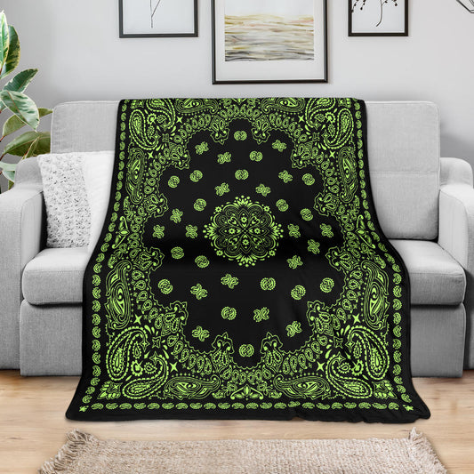 Ultra Plush 2 Lime on Black Bandana Throw Blanket
