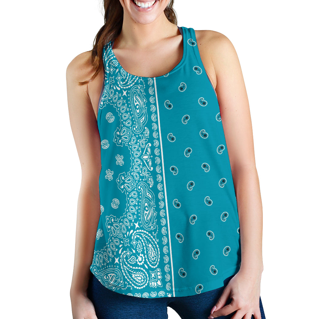 Women's Racerback Tank - Offset White on Teal