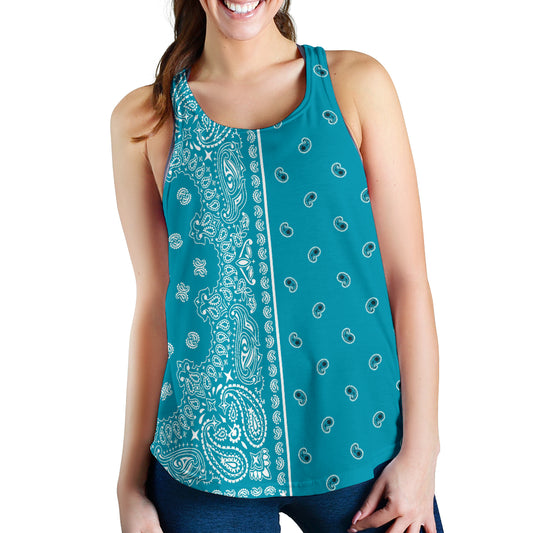 Women's Racerback Tank - Offset White on Teal