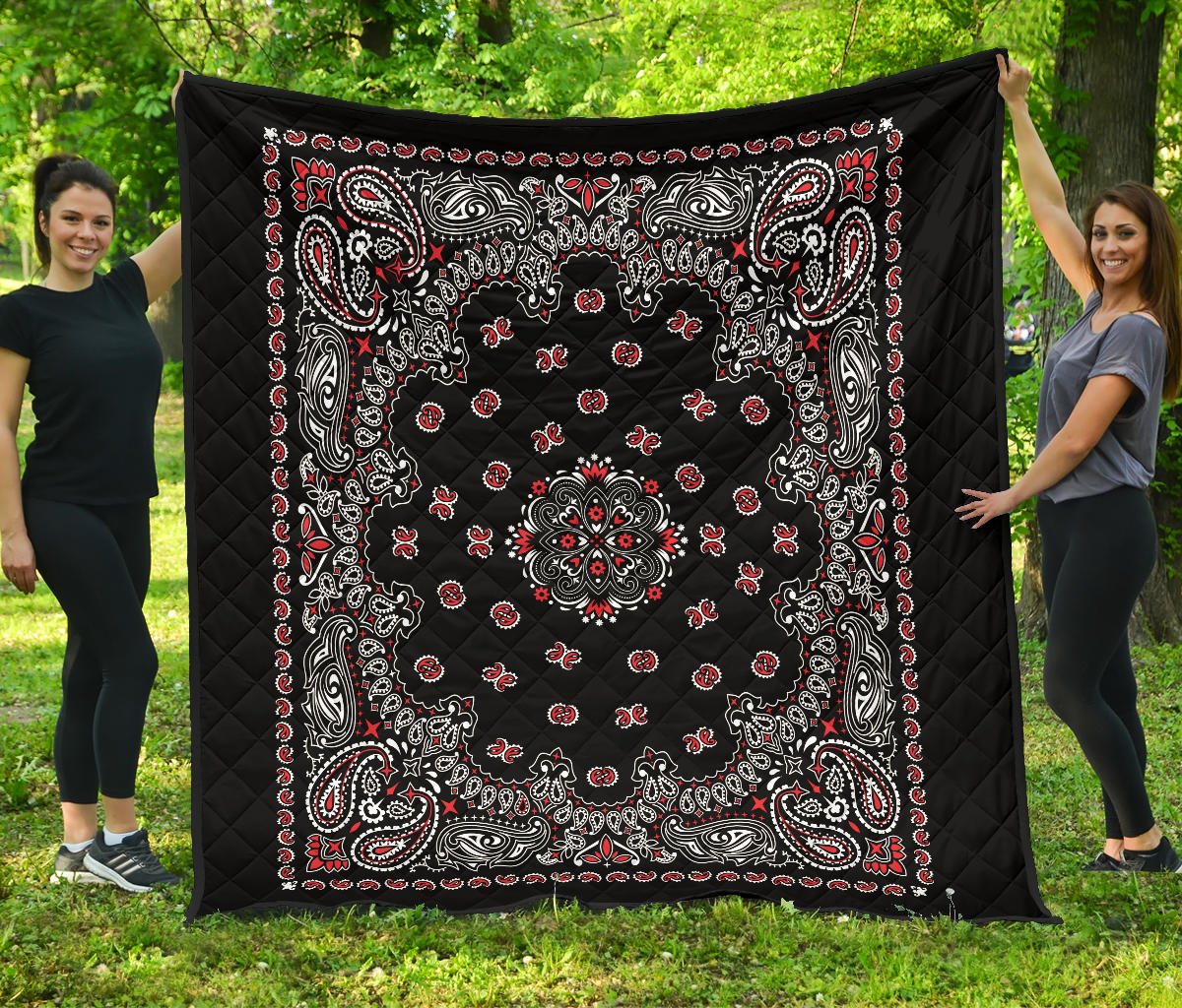 Quilt 2 Red White on Black Bandana Style