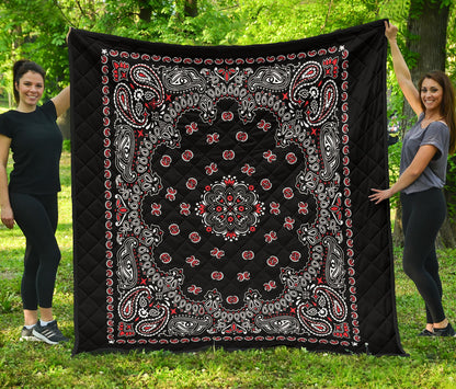 Quilt 2 Red White on Black Bandana Style