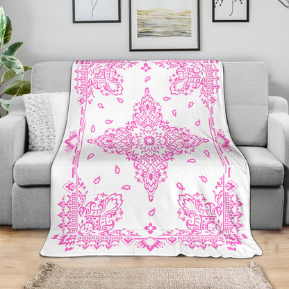 Ultra Plush 3 Pink on White Bandana Throw Blanket