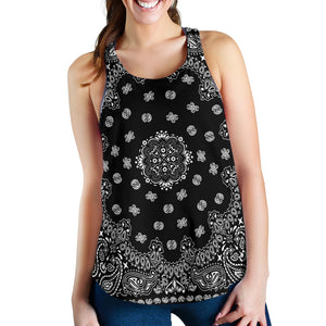 Women's Racerback Tank - White Bandana on Black