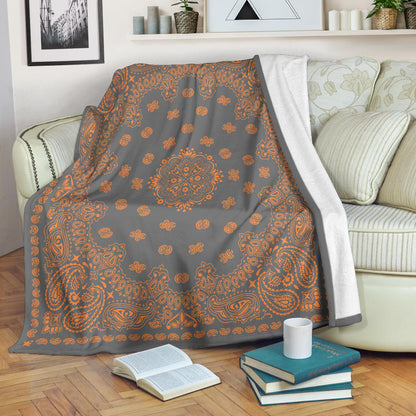 Ultra Plush 2 Orange on Gray Bandana Throw Blanket