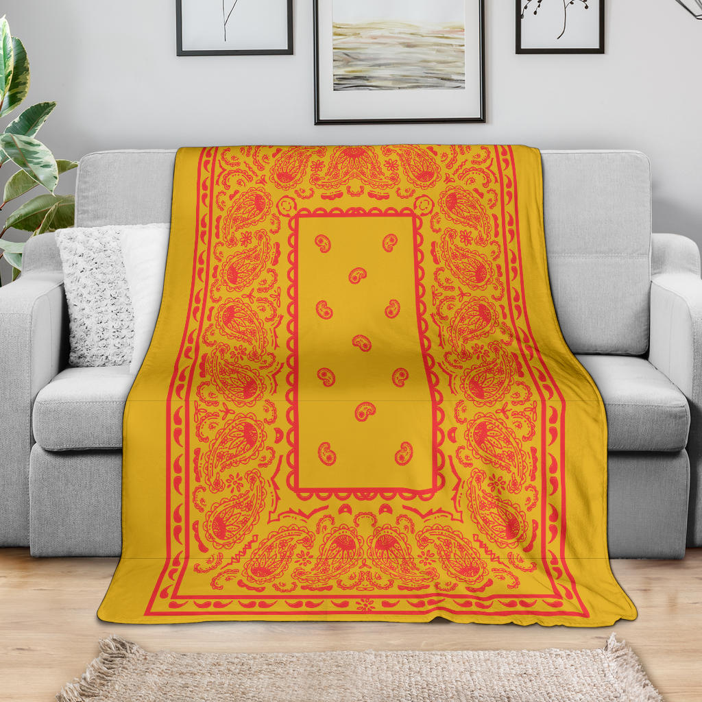 Ultra Plush Throw Red on Gold Bandana Throw Blanket
