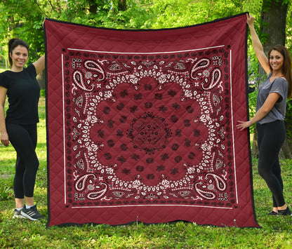 Quilt 2 Black White Bandana on Maroon