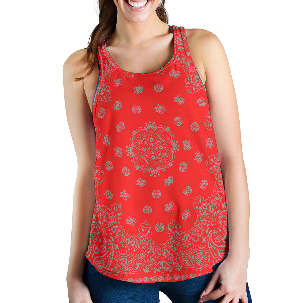 Women's Racer Tank - Gray Bandana on Red