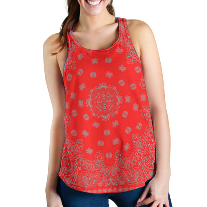 Women's Racer Tank - Gray Bandana on Red