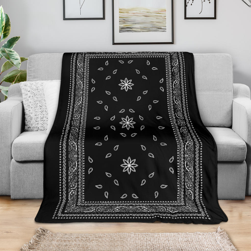Ultra Plush 4 White on Black Bandana Throw Blanket