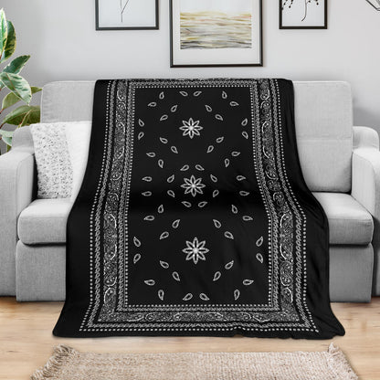 Ultra Plush 4 White on Black Bandana Throw Blanket