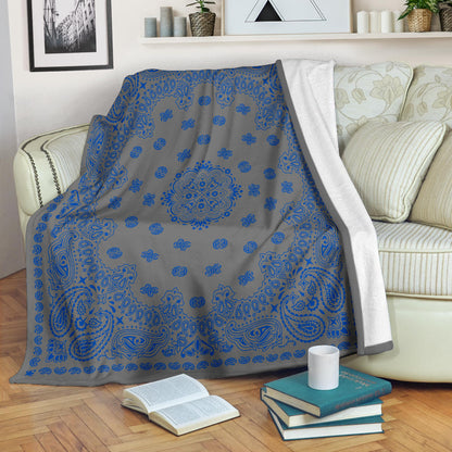 Ultra Plush 2 Cobalt on Gray Bandana Throw Blanket