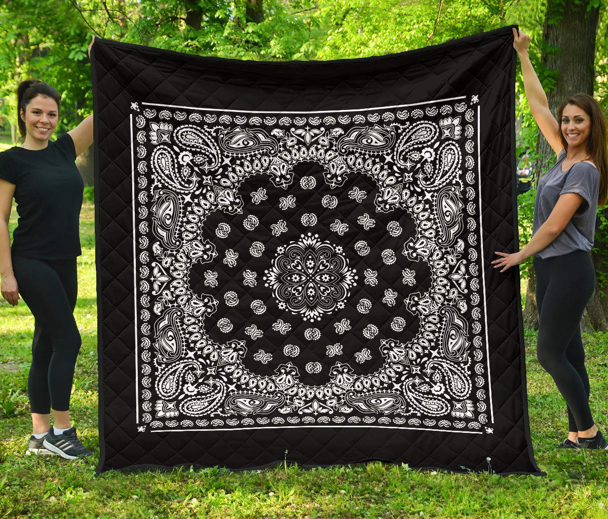 Quilt 2 Square Bandana Style White on Black