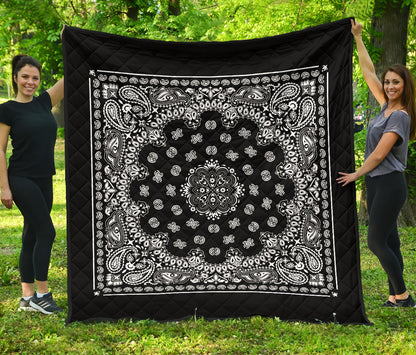Quilt 2 Square Bandana Style White on Black