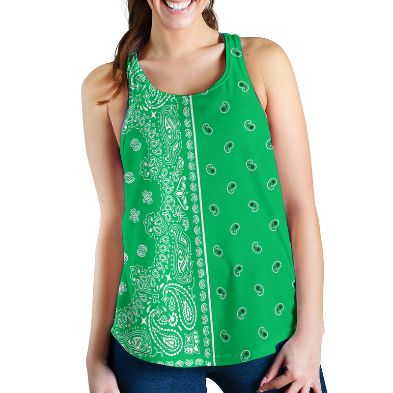 Women's Racerback Tank - Offset White on Green