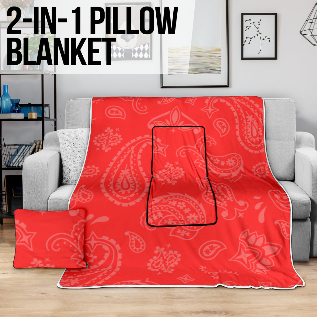 Pillow Blanket - Red with Light Paisley