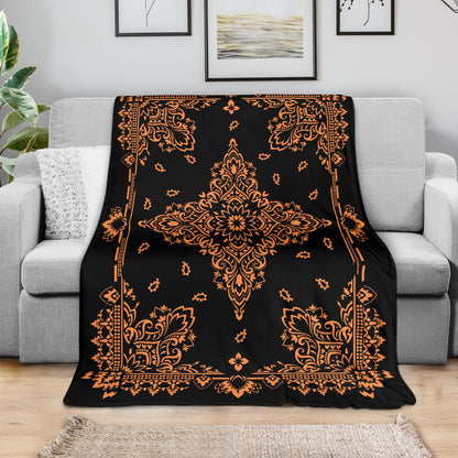 Ultra Plush 3 Orange on Black Bandana Throw Blanket