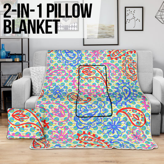 Pillow Blanket - ColorFul Paisley and Dots
