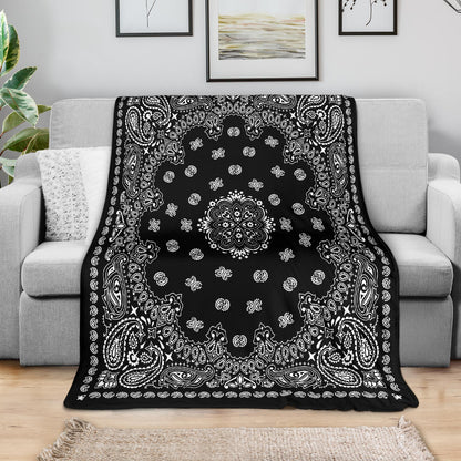 Ultra Plush 2 White on Black Bandana Throw Blanket