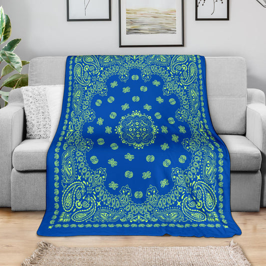 Ultra Plush 2 Lime on Cobalt Bandana Throw Blanket