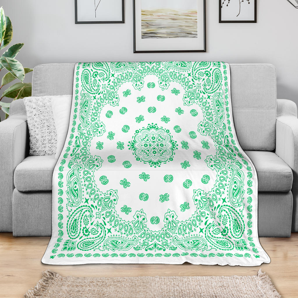Ultra Plush 2 Green on White Bandana Throw Blanket