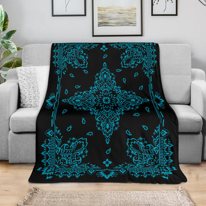 Ultra Plush 3 Teal on Black Bandana Throw Blanket
