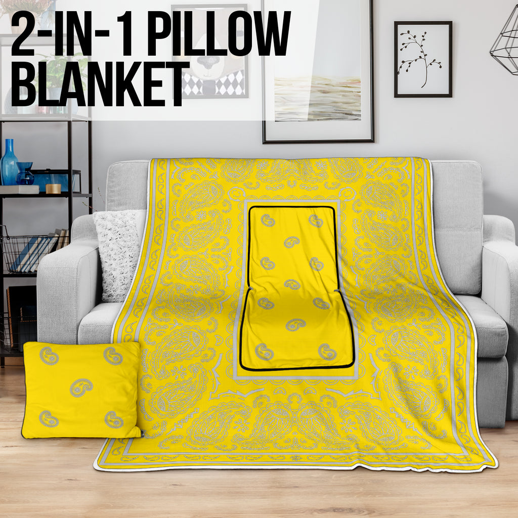Pillow Blanket - Traditional Yellow and White