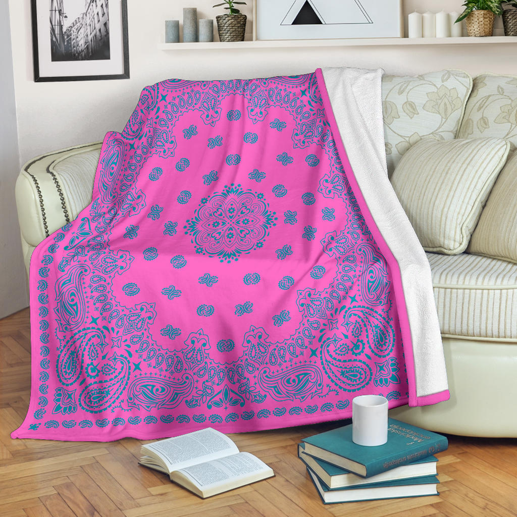 Ultra Plush 2 Teal on Pink Bandana Throw Blanket