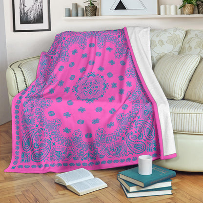 Ultra Plush 2 Teal on Pink Bandana Throw Blanket