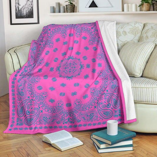 Ultra Plush 2 Teal on Pink Bandana Throw Blanket