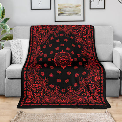 Ultra Plush 2 Red on Black Bandana Throw Blanket