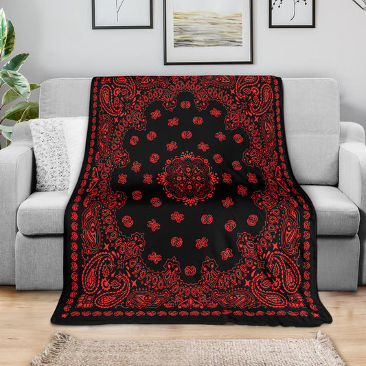 Ultra Plush 2 Red on Black Bandana Throw Blanket