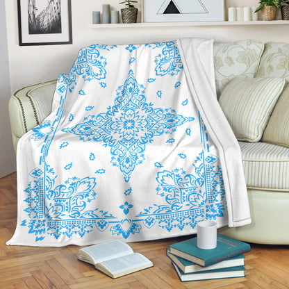Ultra Plush 3 Lt Blue on White Bandana Throw Blanket