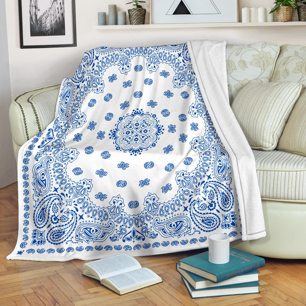Ultra Plush 2 Cobalt on White Bandana Throw Blanket