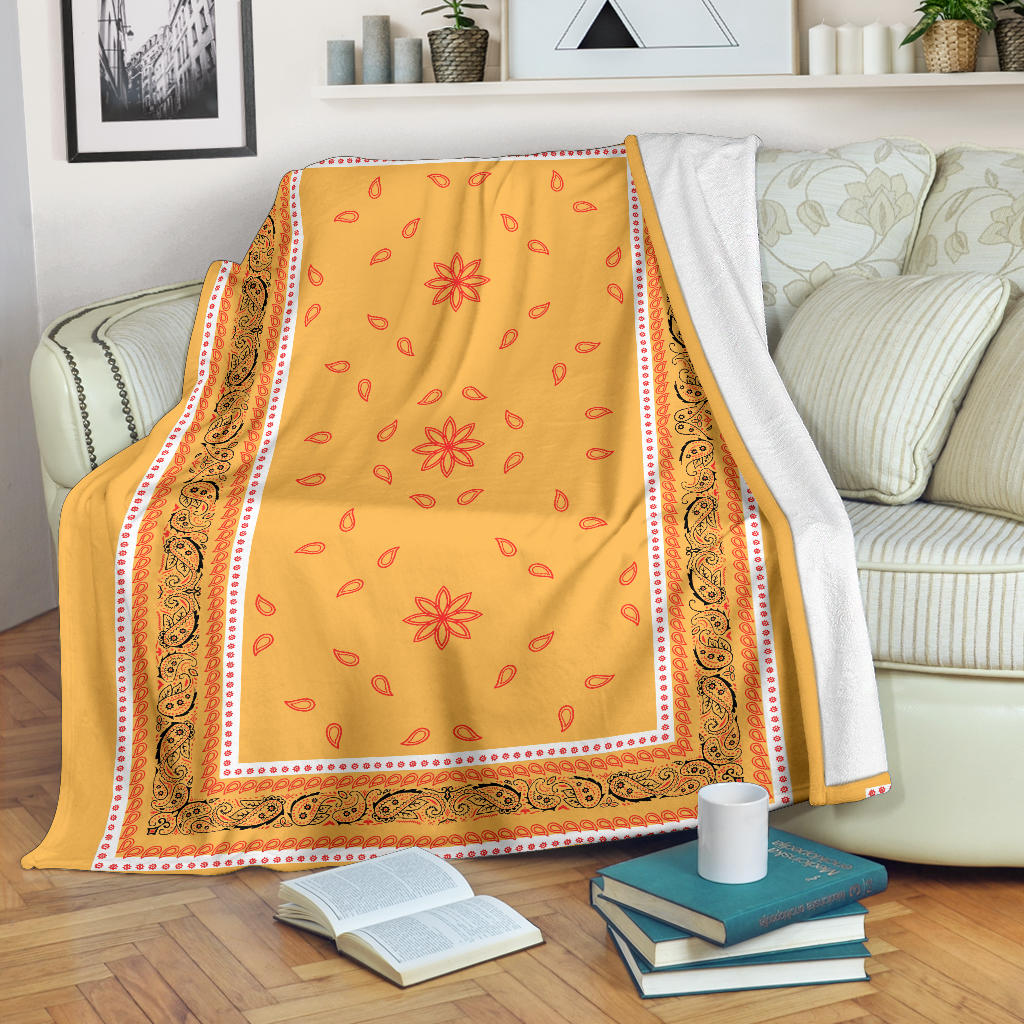 Ultra Plush 5 Red on Peach Bandana Throw Blanket