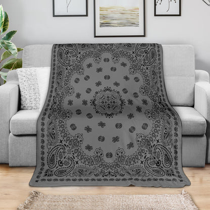 Ultra Plush 2 Black on Gray Bandana Throw Blanket