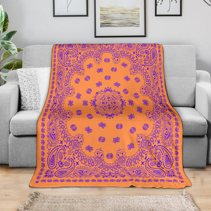 Ultra Plush 2 Violet on Orange Bandana Throw Blanket