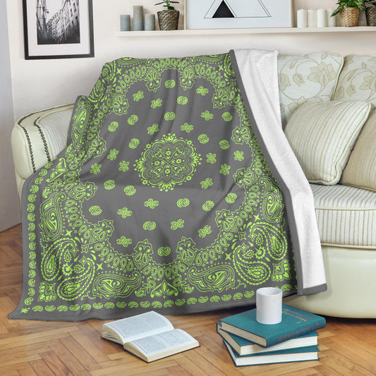 Ultra Plush 2 Lime on Gray Bandana Throw Blanket