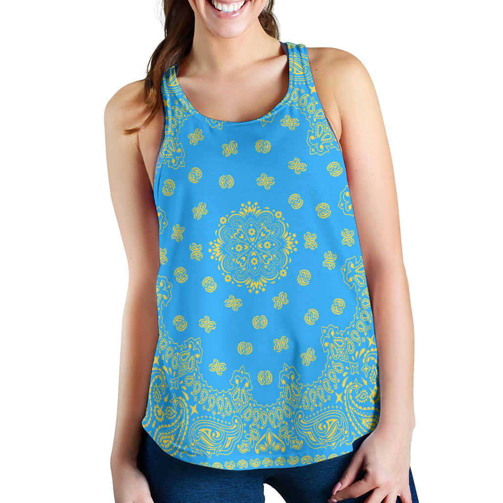 Women's Racer Tank - Lt Blue and Yellow