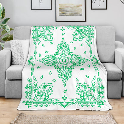 Ultra Plush 3 Green on White Bandana Throw Blanket