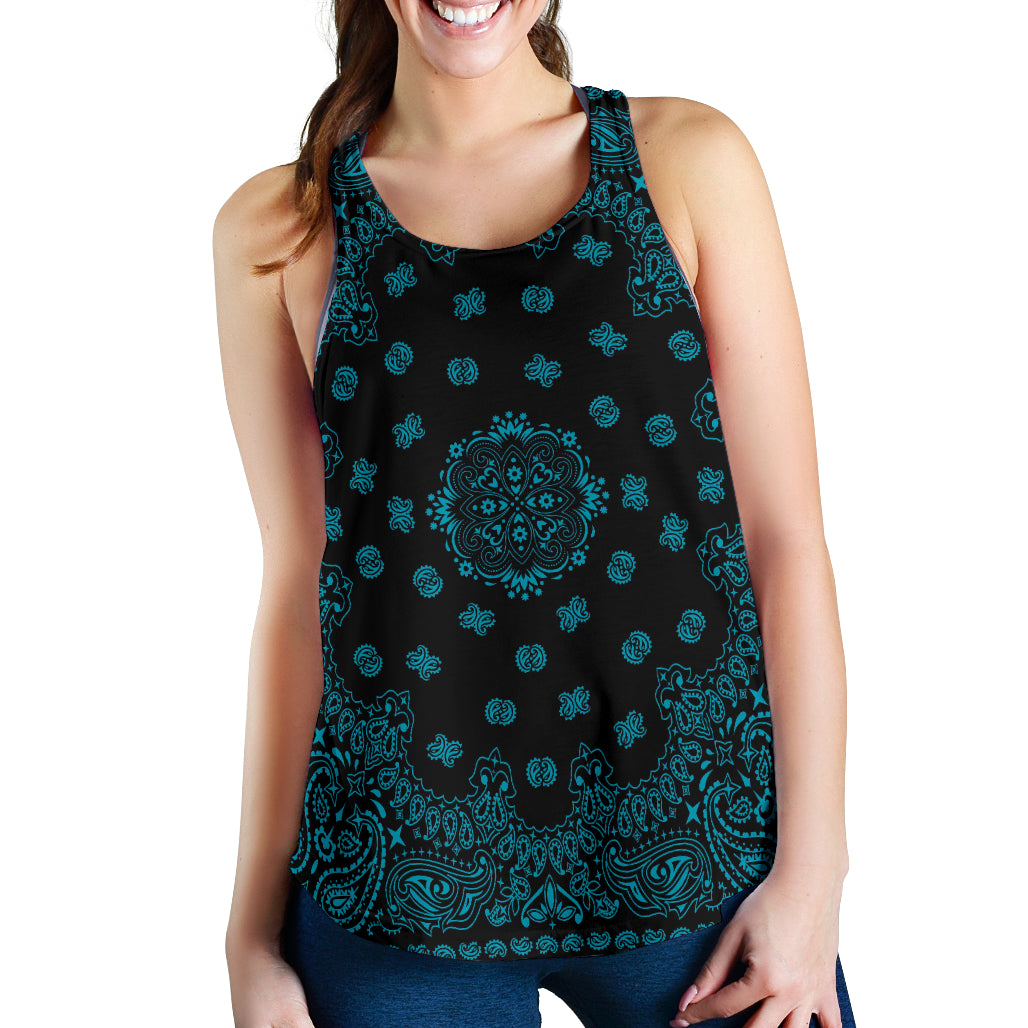 Women's Racerback Tank - Dark Teal on Black