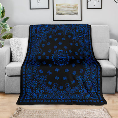 Ultra Plush 2 Cobalt on Black Bandana Throw Blanket