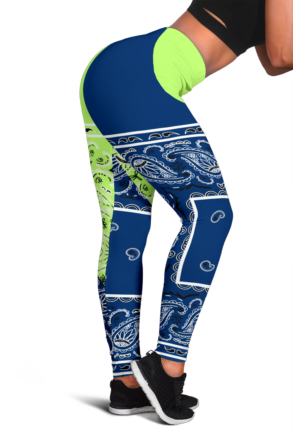 Women's Leggings - Navy and Bright Green