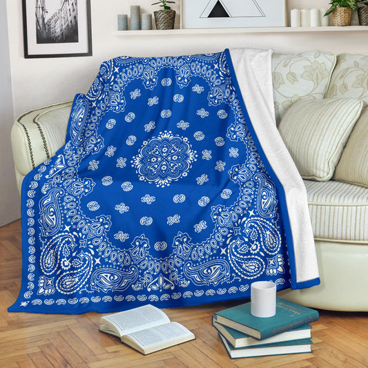 Ultra Plush 2 White on Cobalt Bandana Throw Blanket