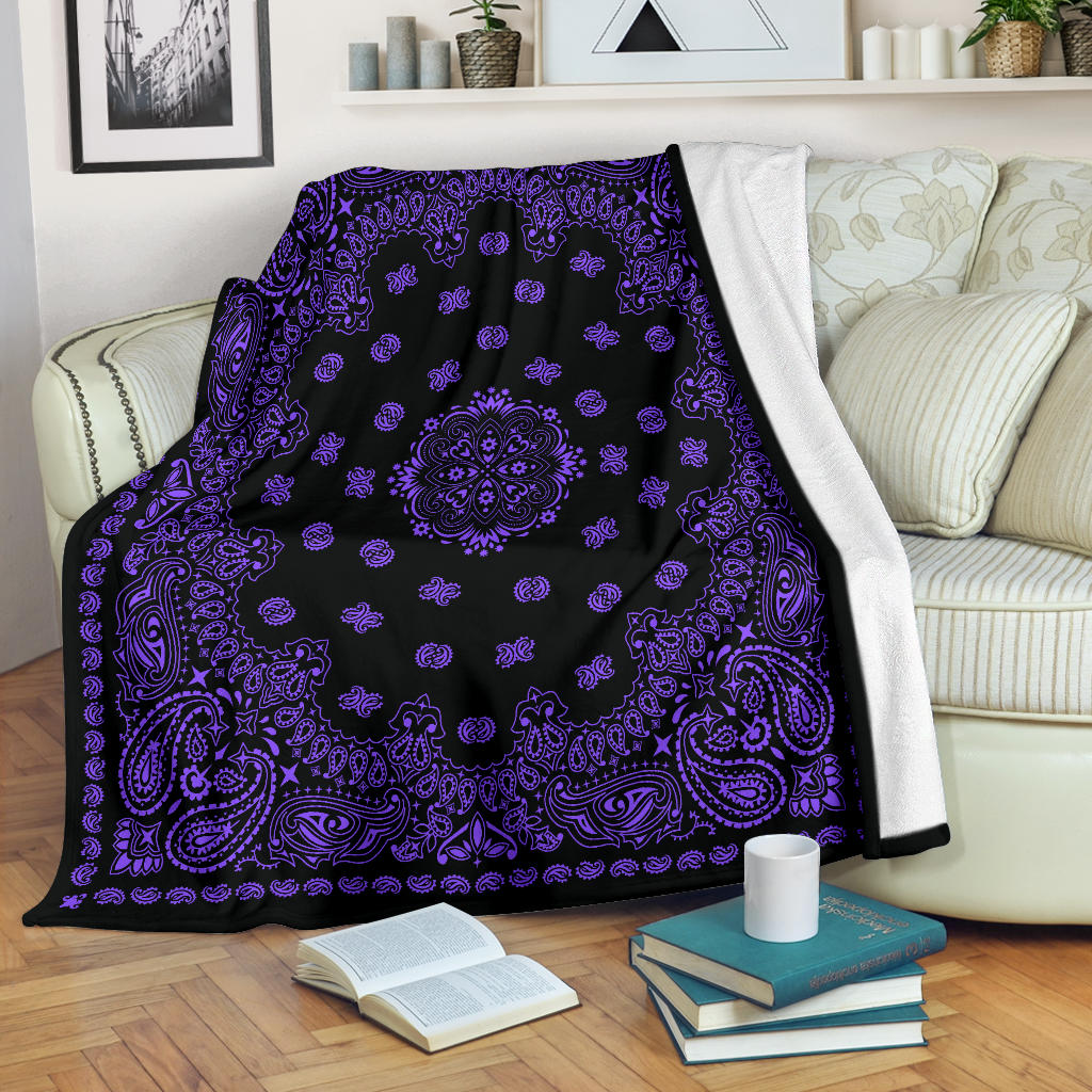 Ultra Plush 2 Purple on Black Bandana Throw Blanket
