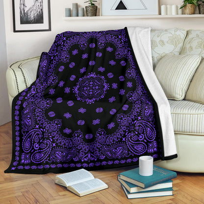 Ultra Plush 2 Purple on Black Bandana Throw Blanket
