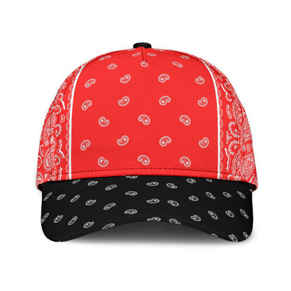 Classic Cap - White on Red Bandana Style Black Bill