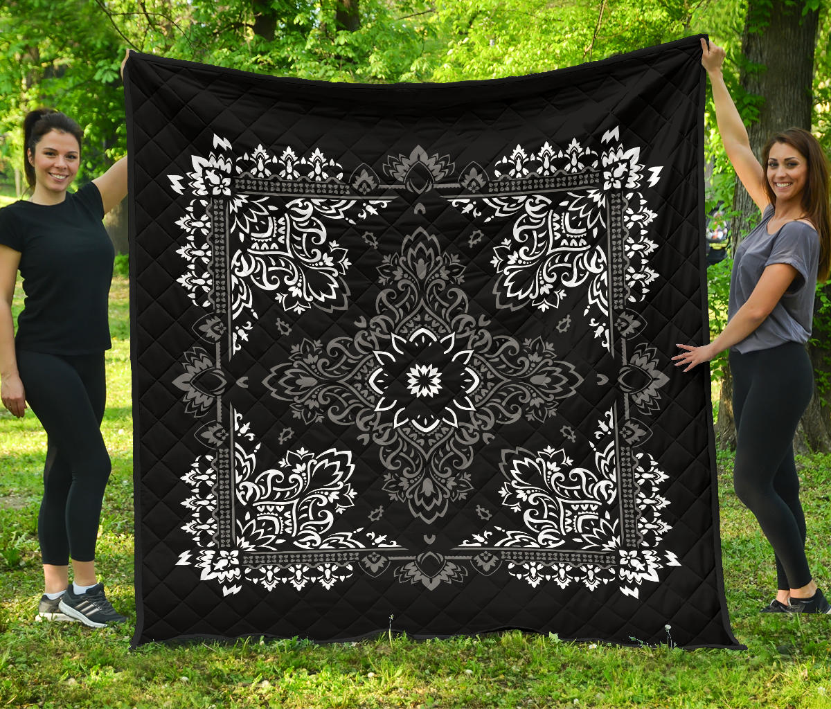 Quilt 3 White Gray on Black Bandana Quilt