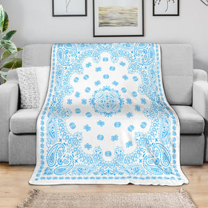 Ultra Plush 2 Lt Blue on White Bandana Throw Blanket