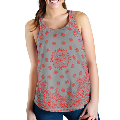 Women's Racerback Tank - Red Bandana on Gray
