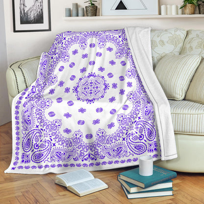Ultra Plush 2 Violet on White Bandana Throw Blanket